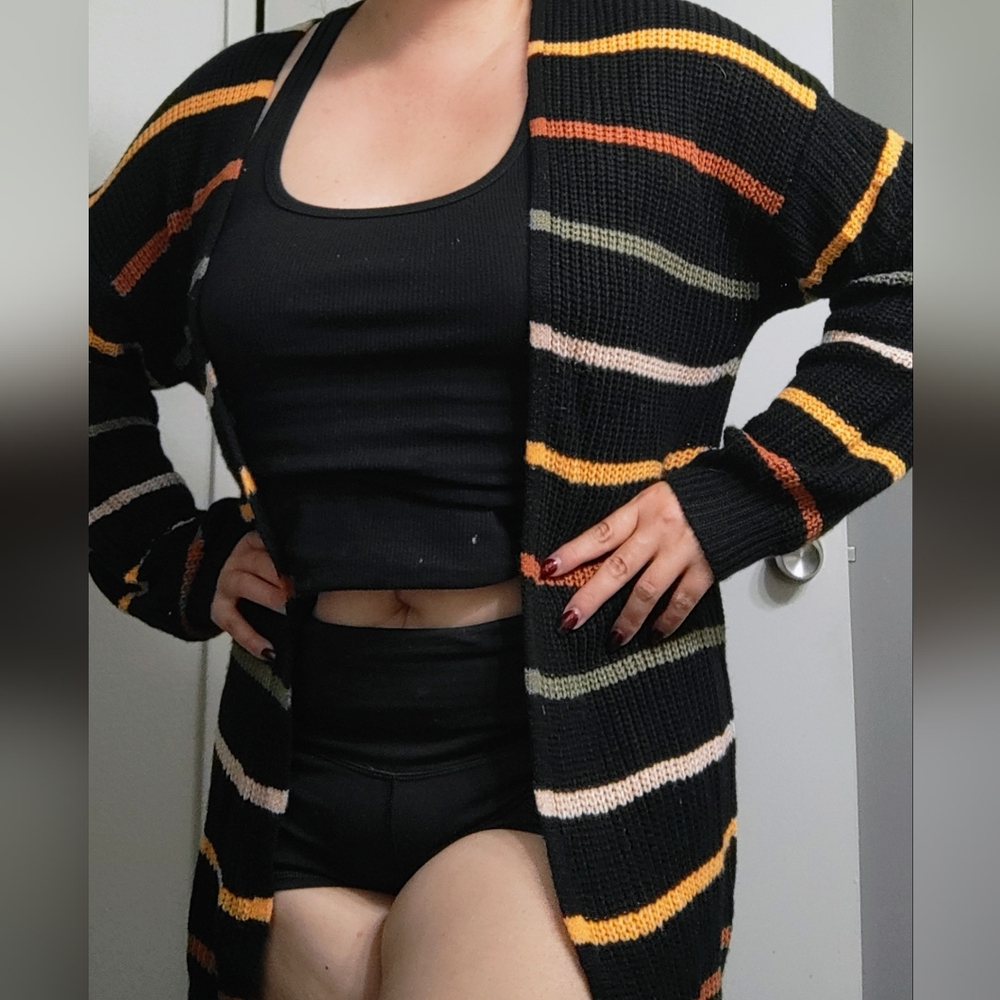 Fun color Stripe Cardigan Cover Up Top